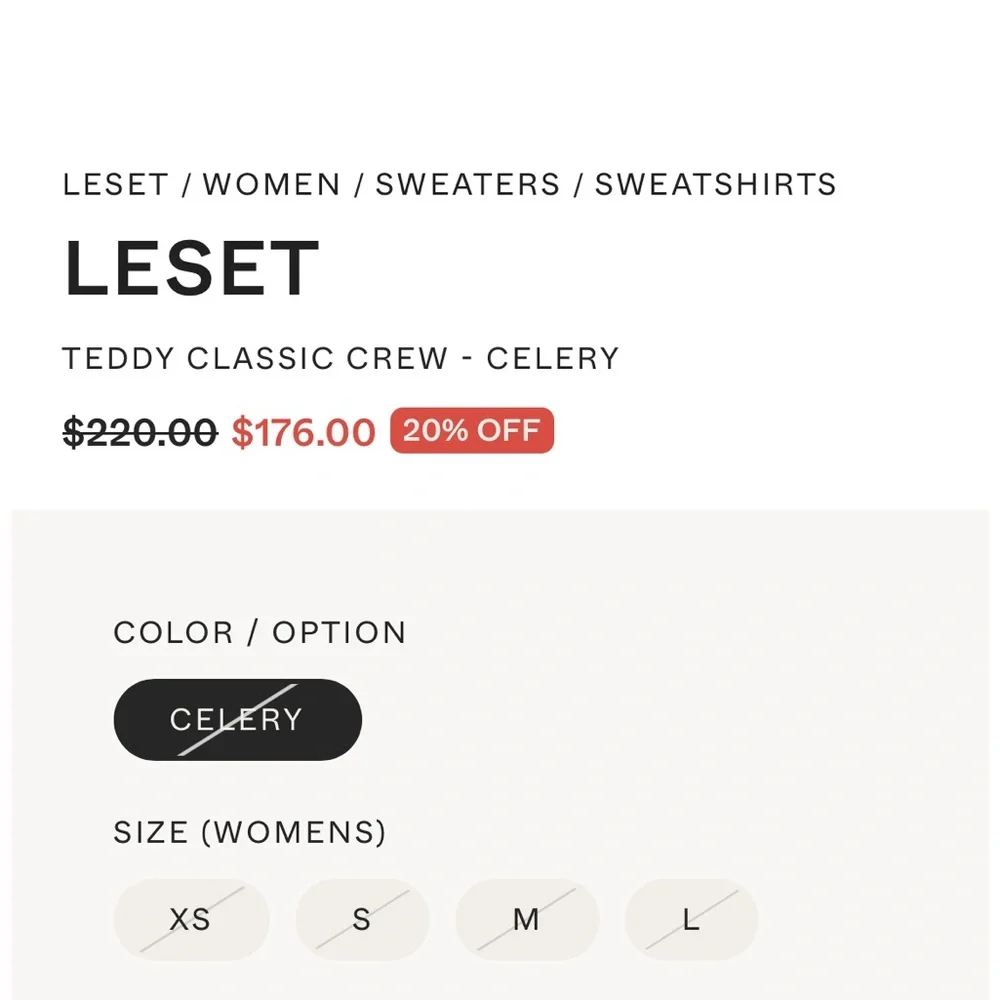 LESET TEDDY FRENCH TERRY CLASSIC ULTRA SOFT CREAM IN CELERY CREW SWEATER TOP S - Picture 8 of 8